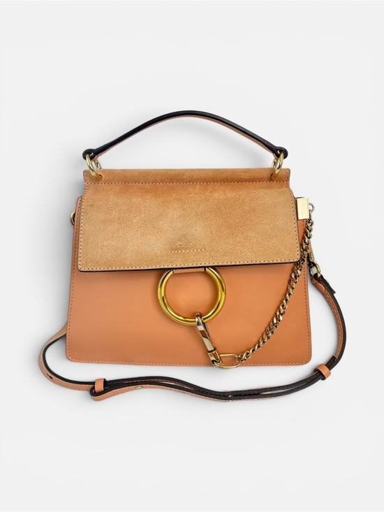 Handbags - Chloé Faye Medium Shoulder Crossbody Bag Blush Pink Suede Leather Gold Ring